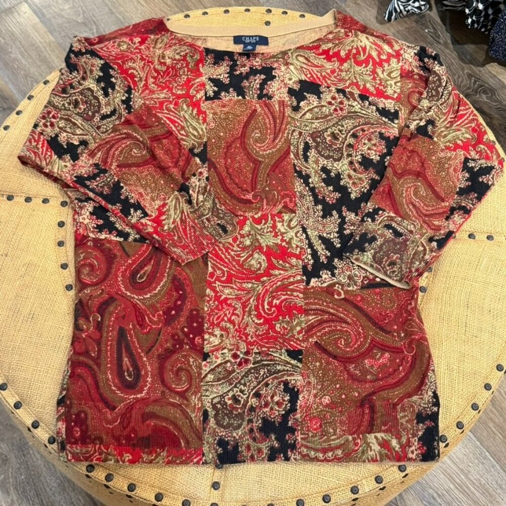 CHAPS RALPH LAUREN Paisley Cotton Sweater Lightweight Size XL